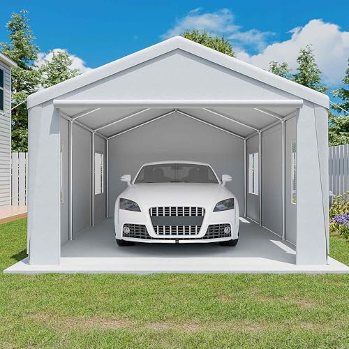 Gray 10' x 20' Heavy Duty Car Canopy Portable Garage with Removable Sidewalls and Roll-up Ventilated Doors & Windows L6775