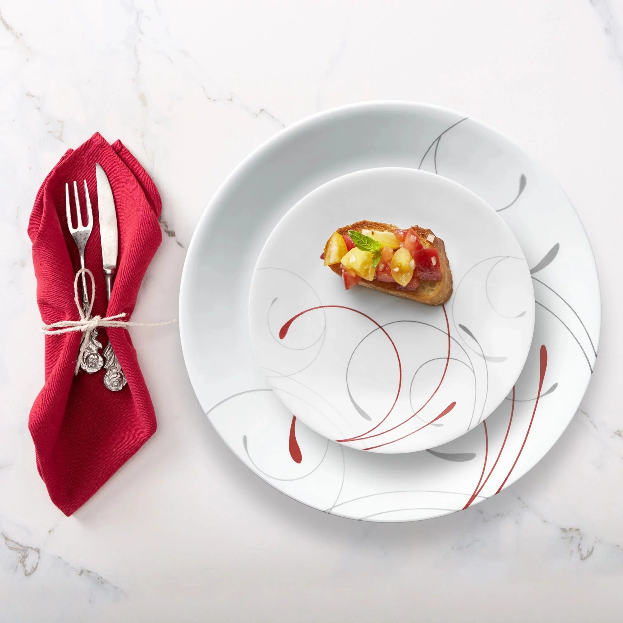 White and Red 12-Piece Dinnerware Set C934299