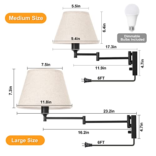 2 Pack Plug In Wall Sconces with Remote Control, White Fabric Shade H48770