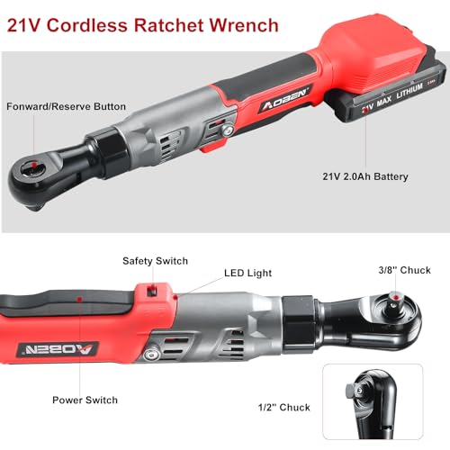 Cordless Electric Ratchet Wrench Set, 3/8" 12V Power Ratchet Tool Kit With 2 Packs 2000mAh Lithium-Ion Battery And Charger W172