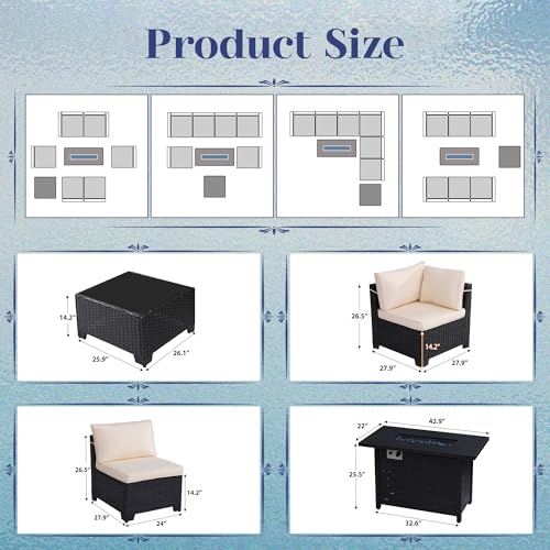 7 Pieces Patio Furniture Set with Cushions and Glass Coffee Table D4353
