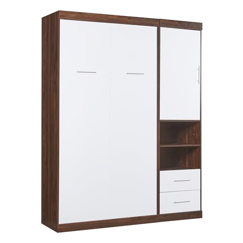 Queen Size White Murphy Bed with Built-in Dual Power/USB Port and Removable Shelves G2999