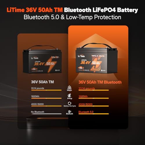 36V 50Ah LiFePO4 Battery with Bluetooth Low-Temp Protection 50A BMS Deep Cycle Group31 Lithium Iron Phosphate Battery E241527