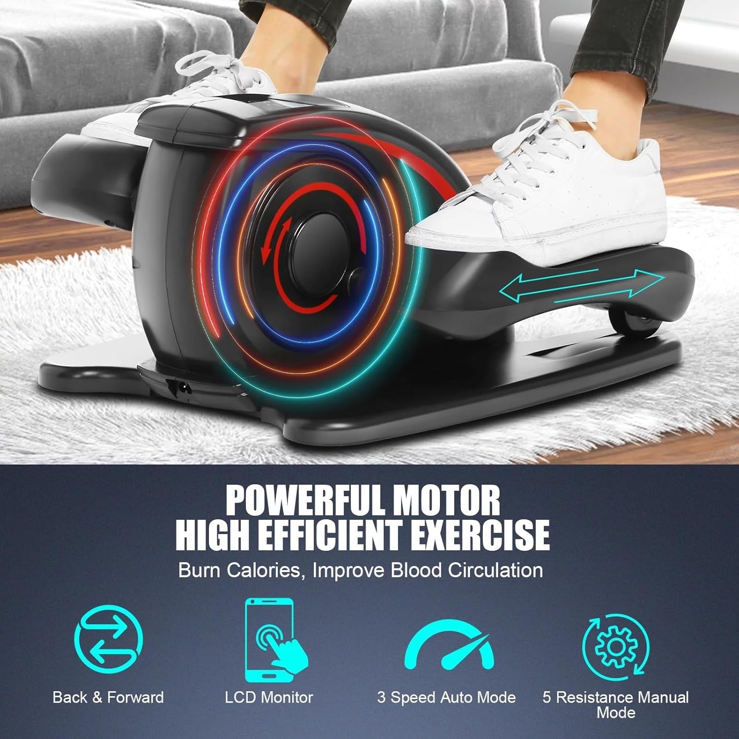 Under Desk Electric Seated Pedal Exerciser with LCD Display and Remote Control H823
