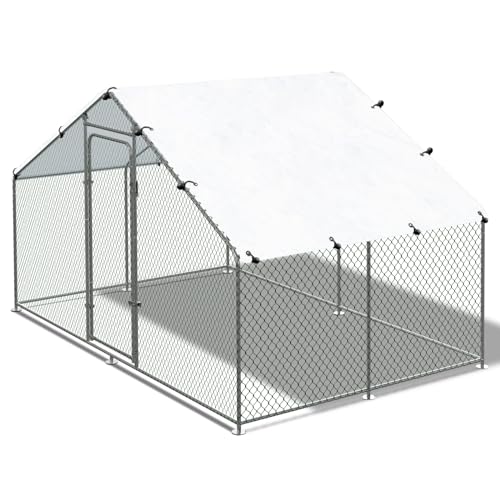 Large Metal Chicken Coop Walk-in Chicken Run with Waterproof Cover Anti-UV Spire Shaped Cage (13.1’L x 9.8’W x 6.5’H) I878