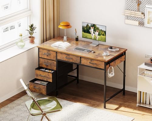 Rustic Brown 40 Inch Computer Desk with 6 Drawers S5437