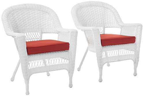Wicker Chair with Red Cushion, Set of 2 D481210
