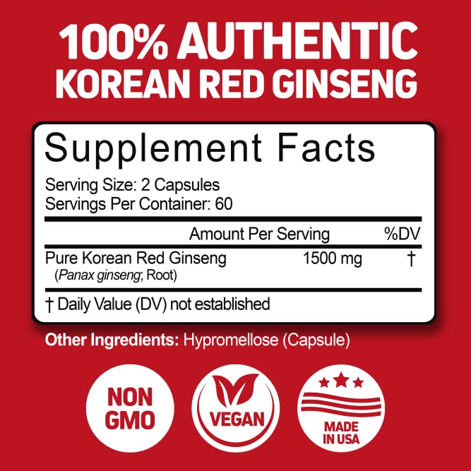 120 Capsules Korean Red Panax Ginseng 1500mg Supplement Q2372