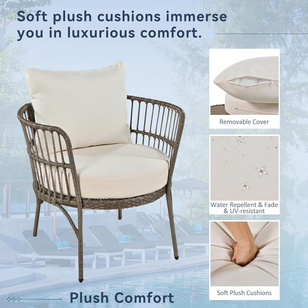 4-Piece Rattan Outdoor Patio Conversation Set with Coffee Table (Brown Grey) R13544