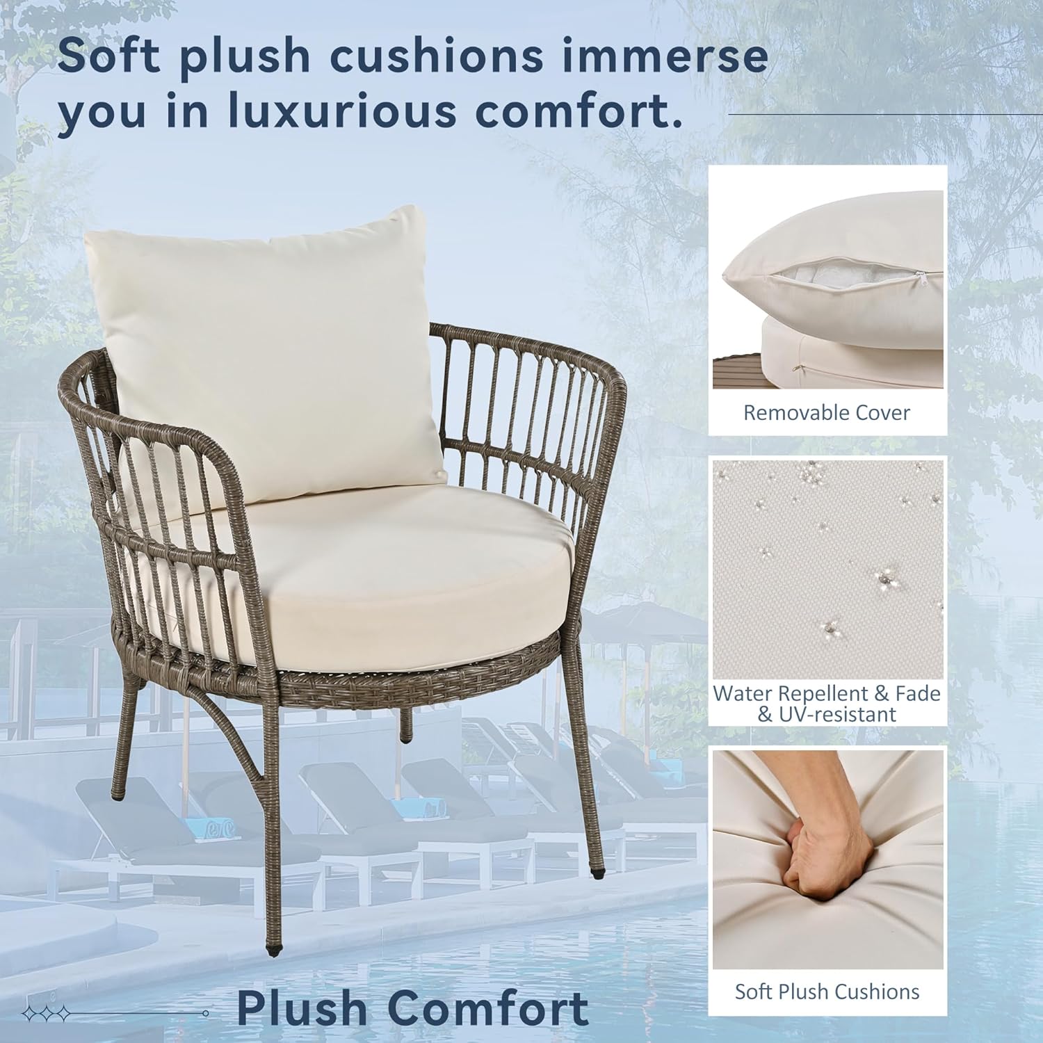 4-Piece Rattan Outdoor Patio Conversation Set with Coffee Table (Brown Grey) R13544