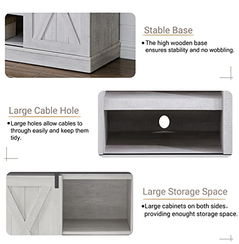 Rustic Oak Wood TV Stand with Sliding Barn Door Y47859