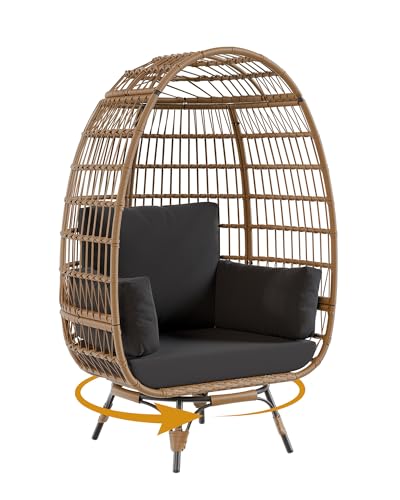 Oversize Grey Wicker Egg Chair with 4 Cushions and Ottoman U6627
