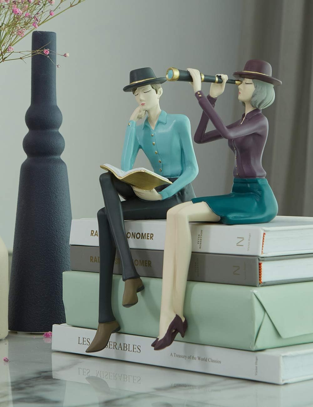 Modern Home Decor Sculpture Woman Figurine Statue Table Centerpiece Crafts Polyresin Arts Multi Color 8.7inch K9603