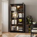 Black 3-Tier Display Cabinet with Glass Doors and Lights B667296