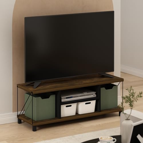 French Oak Grey Black Large Entertainment Stand for TV Up to 55 Inch N4441