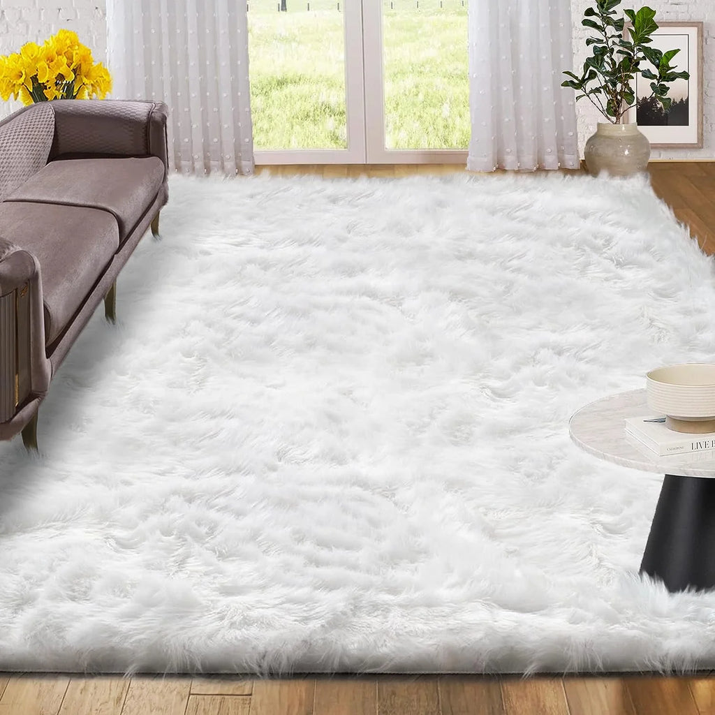 White 4x6 Ft Faux Sheepskin Fluffy Shaggy Rug D598055