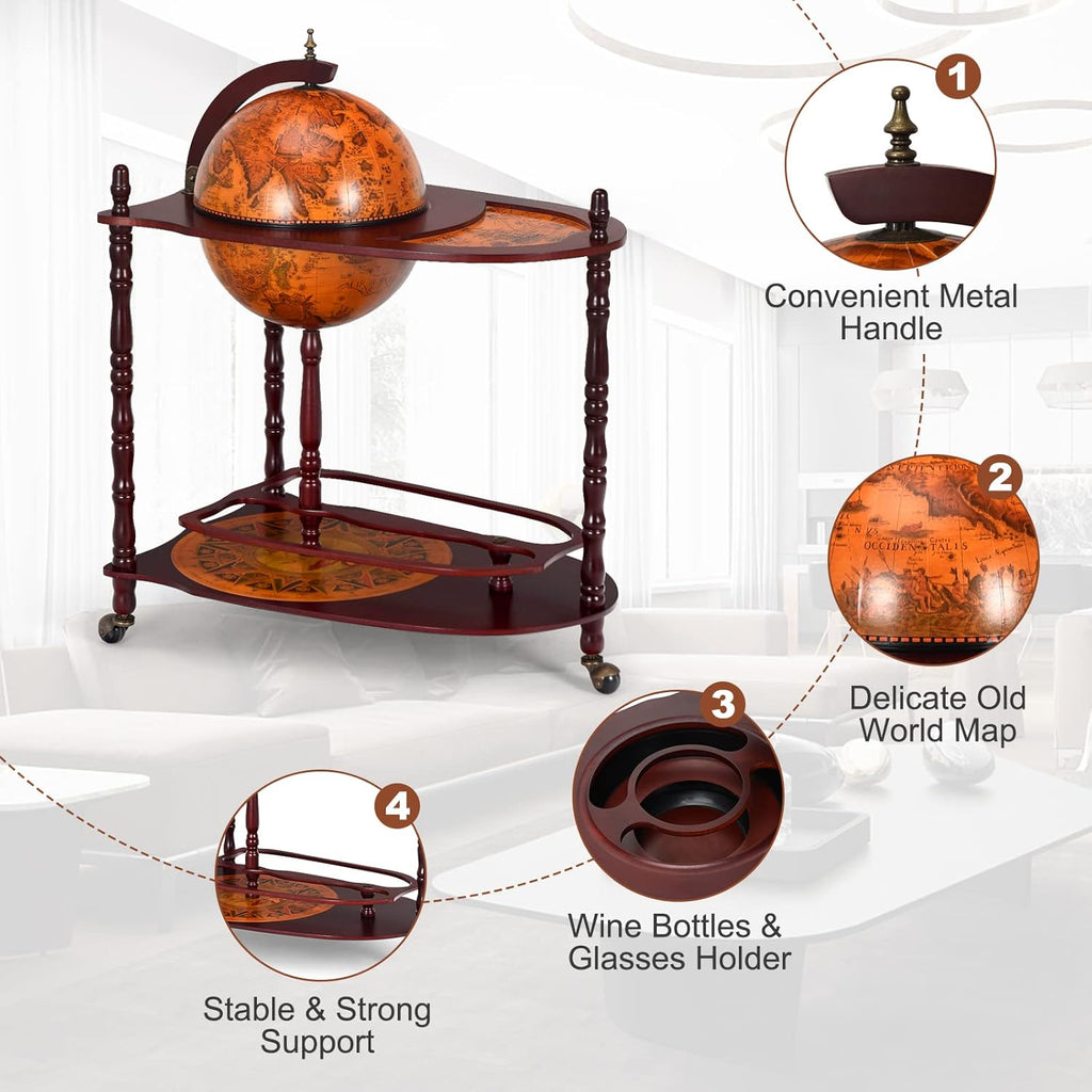 Globe Bar with Wheels and Bottom Shelf G982947