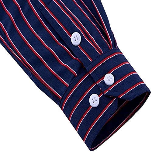 Men's Long Sleeve Vertical Striped Button Down Dress Shirt K7367