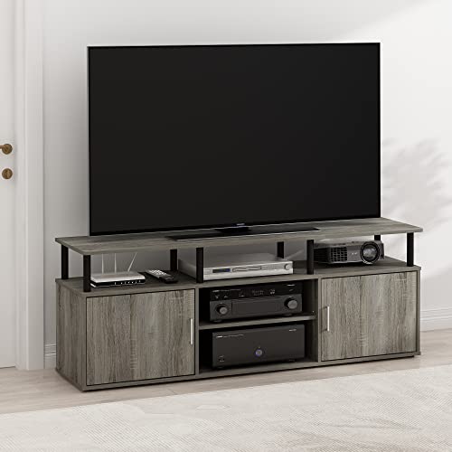 French Oak Grey Black Large Entertainment Stand for TV Up to 55 Inch N4441