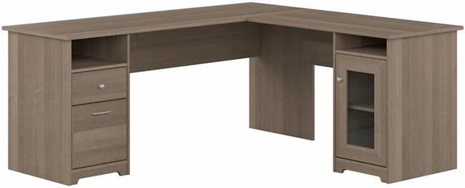 72W L Shaped Computer Desk with Storage in Ash Gray Engineered Wood V74556