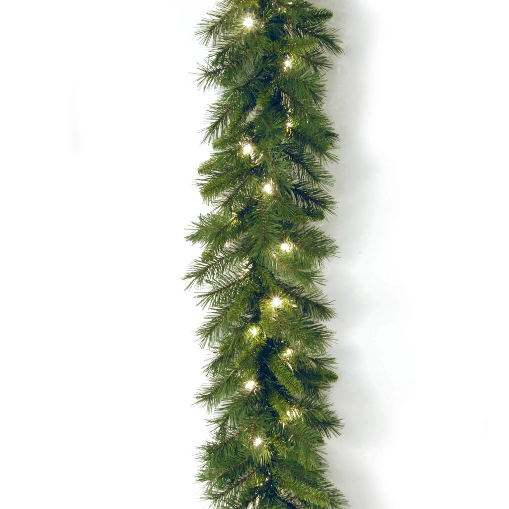 Pre-Lit Artificial Christmas Garland, Green, White Lights, 9 Feet R578050