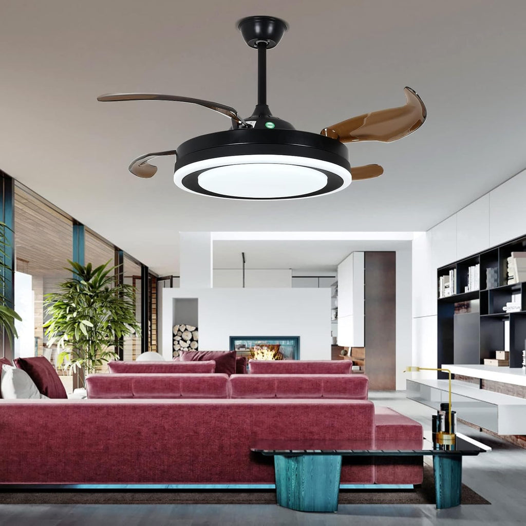 42 Inch Retractable Ceiling Fan with Lights Remote Silent Motor 6 Speed 3 Color Change Timer X69995