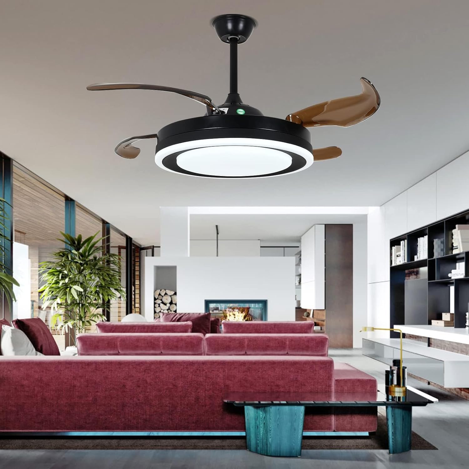 42 Inch Retractable Ceiling Fan with Lights Remote Silent Motor 6 Speed 3 Color Change Timer X69995