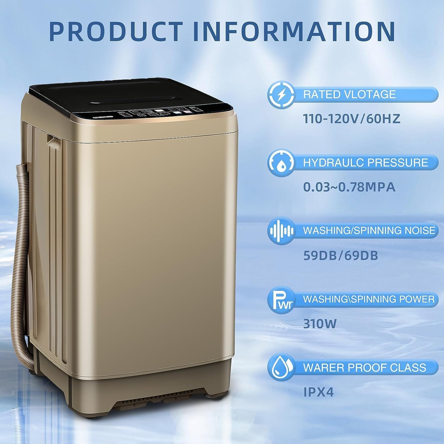 15.6Lbs Full Automatic Washing Machine with LED Display Y363