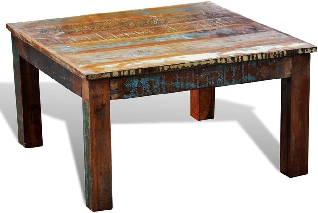 Rustic Coffee Table Square Polished Multi-Color Cocktail Table Reclaimed Wood Distressed Brown E72659