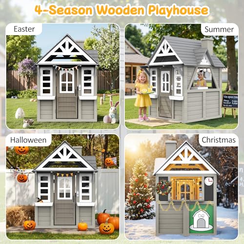 Gray Wooden Play House Playset with Kitchen Z275586