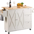 White Solid Wood Top Kitchen Island Cart with Storage Cabinet and Drop Leaf S871