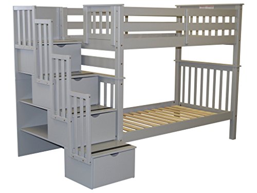 White Twin over Twin Bunk Beds with 4 Drawers K88458