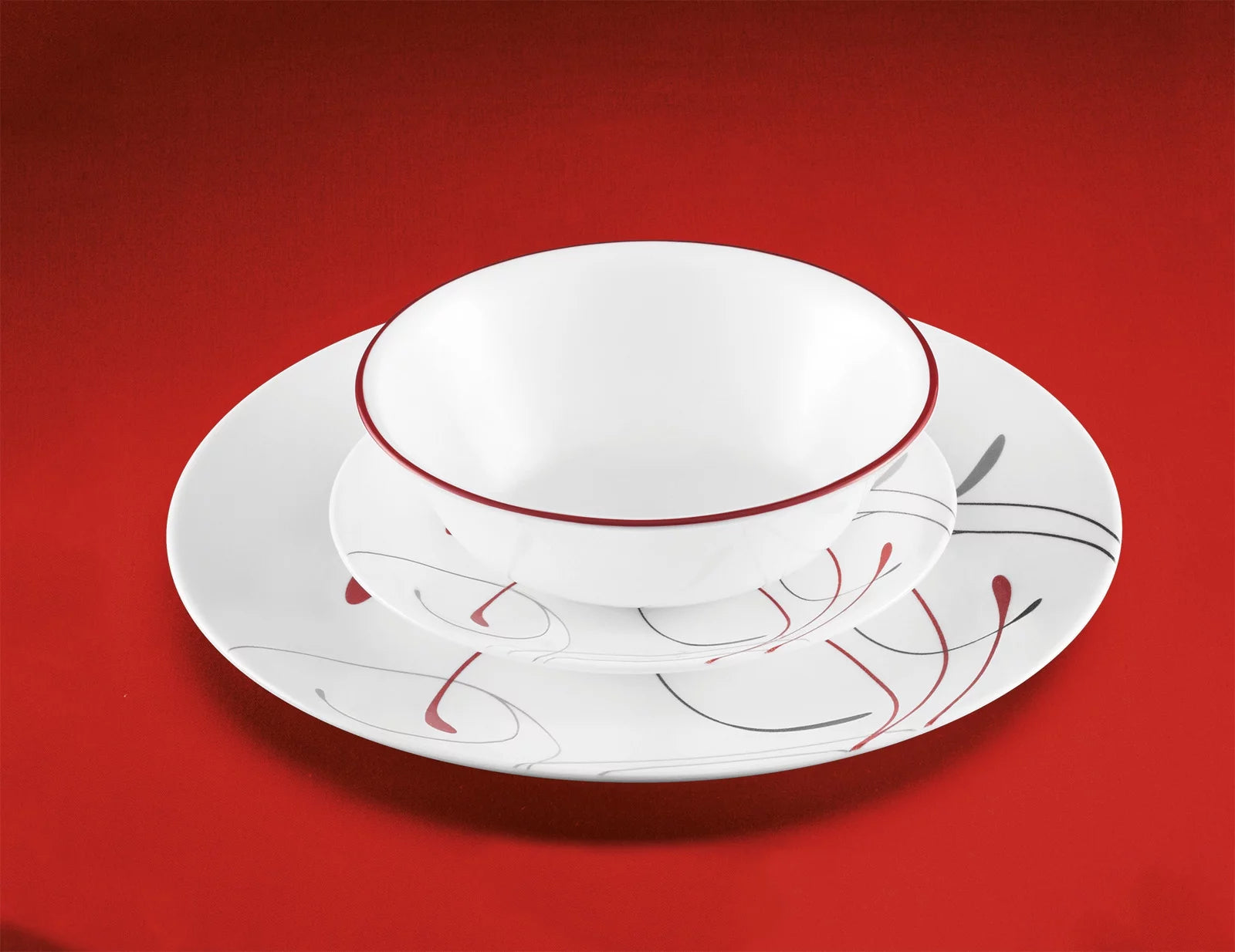 White and Red 12-Piece Dinnerware Set C934299