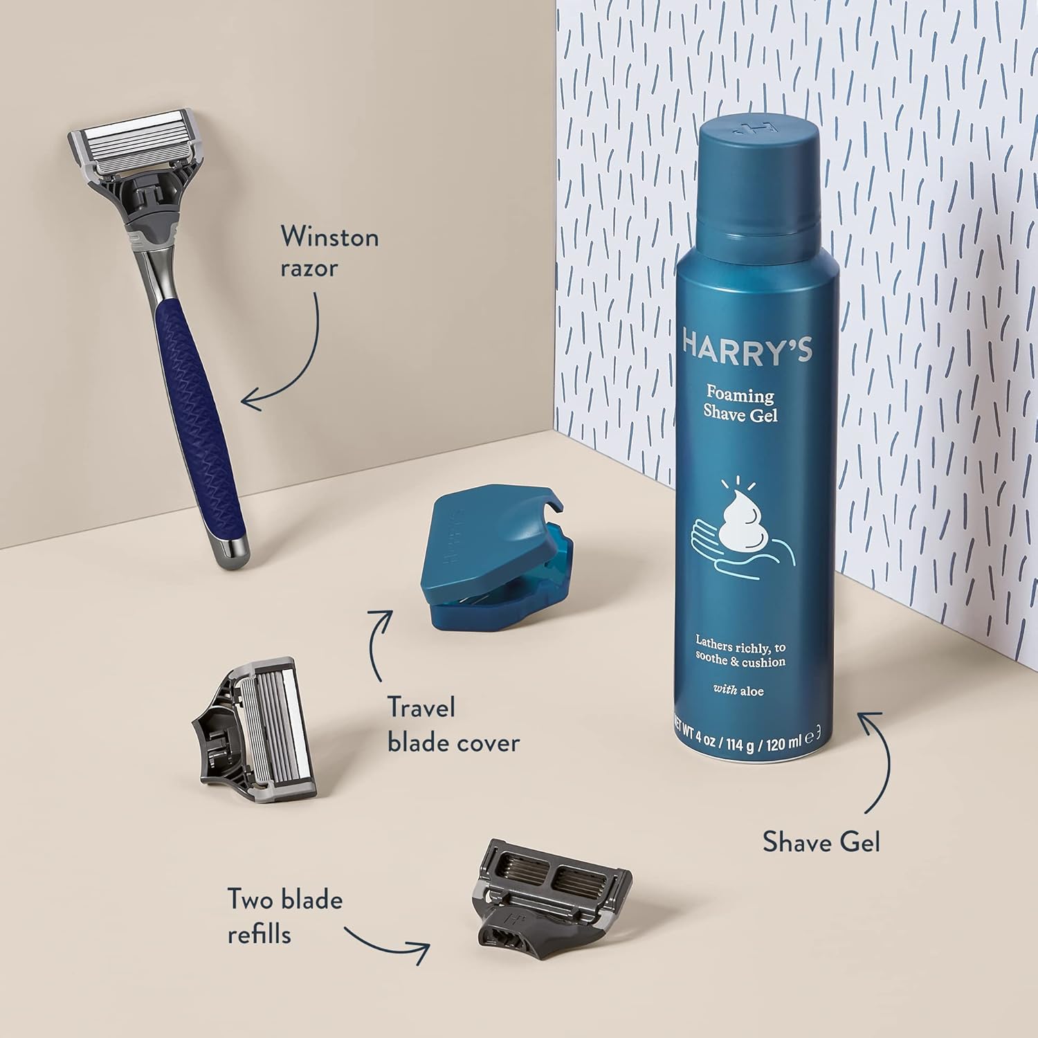 Winston Shaving Set 5 Blade Razors with Lubricating Strip & Precision Trimmer, 3 Razor Blade Refills, Travel Blade Cover, and 4 Oz Shave Gel W80762