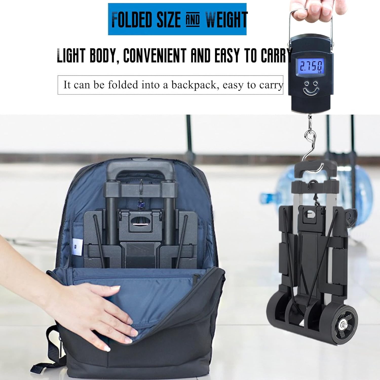 Black Folding Luggage Cart with 2 Wheels J411