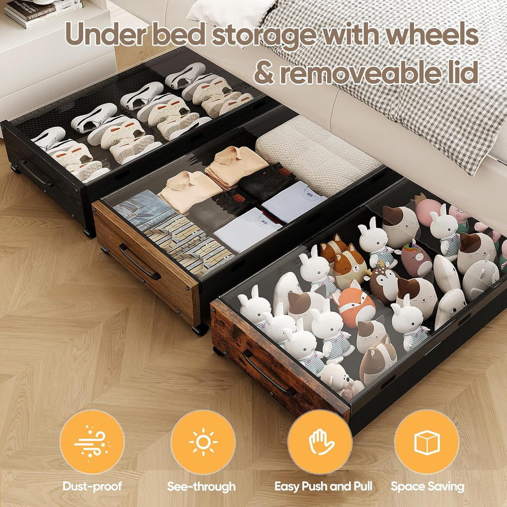 80L Extra-large Rolling Under Bed Storage Bins 2 Pack with Removable Lid B423