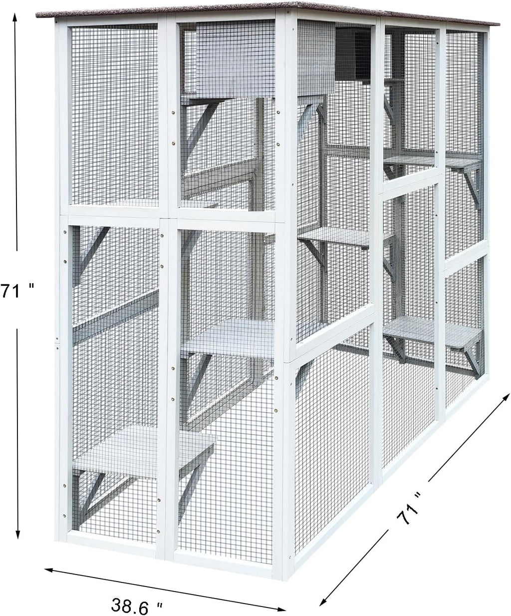 Gray 3-Tier Wooden Cat House with 4 Platforms and 2 Doors Y9166