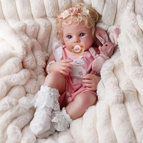 17 Inch Soft Body Realistic Blond Curly Hair Baby Doll E975039