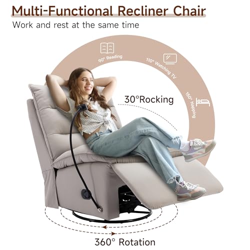 Beige Oversized Swivel Rocker Recliner Chair J752