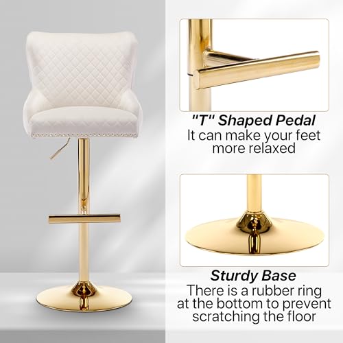 Beige Velvet Adjustable Swivel Barstools Set of 2 U9788