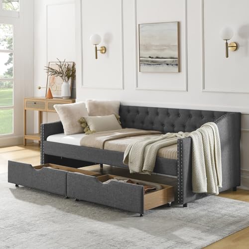 Black Queen Size Upholstered Daybed with 2 Storage Drawers F501457