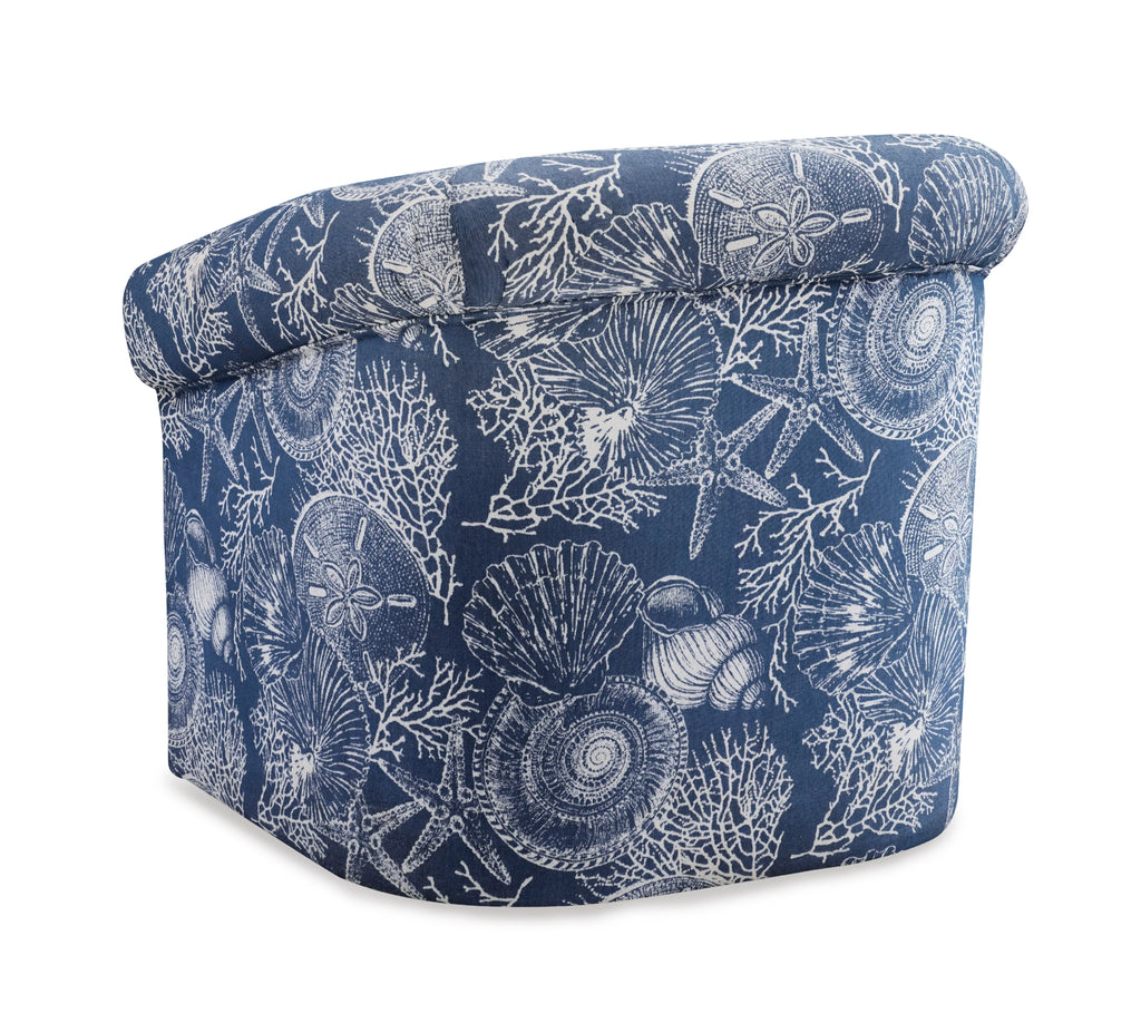 Ocean Blue and White Coastal Pattern Swivel Club Chair N11064