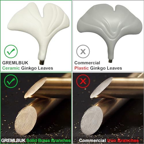Gold Ceramic Ginkgo Leaf Semi Flush Mount Ceiling Light Fixture, 24" C5740