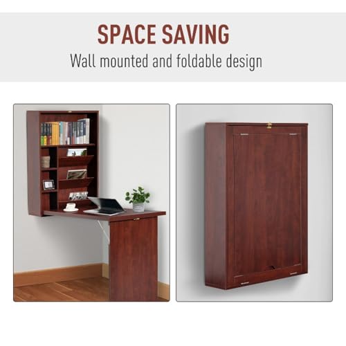 Mahogany Wall Mounted Desk with Storage Shelves G436