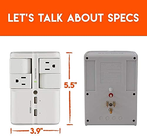 USB Wall Charger Surge Protector with 4 Pivoting AC Outlets & 2 USB Ports P10740