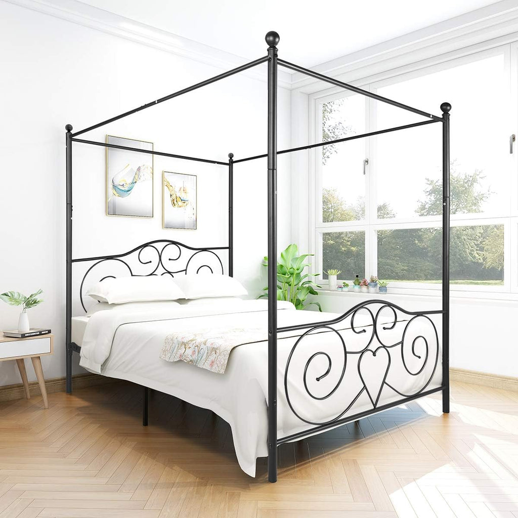 Black Metal Canopy Bed Frame Queen D851