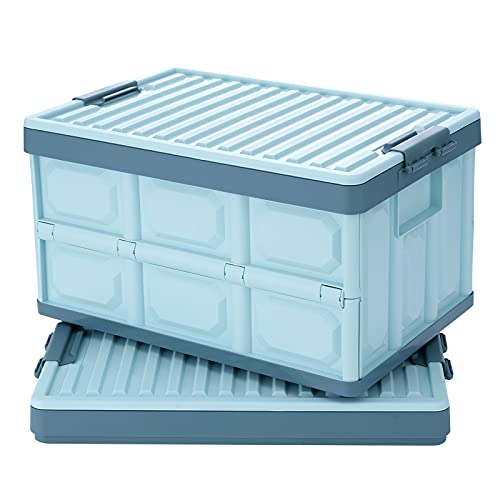 Collapsible Storage Bins with Lids 30L, Folding Plastic Stackable Utility Crates 2-Pack, Oyster White M6276