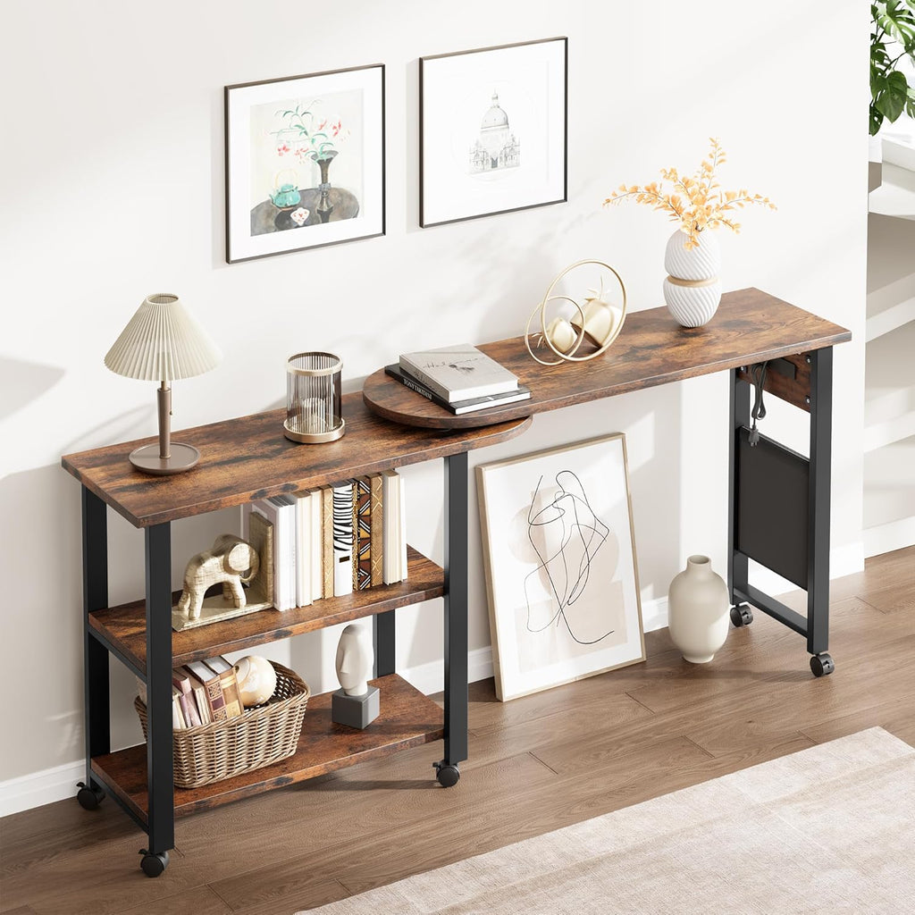 360° Rotating Sofa Side Table with Charging Station P1125