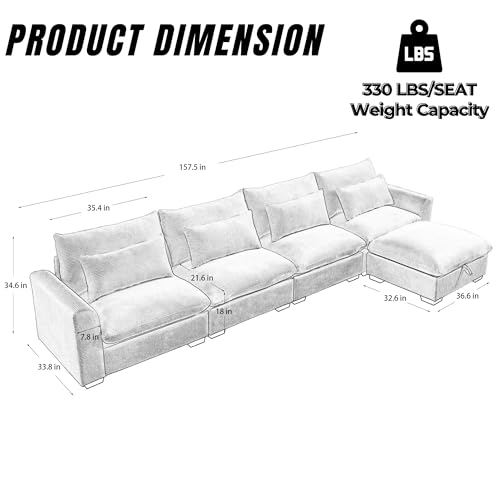 Corduroy L Shaped Modular Sofa with Storage Ottoman H869456