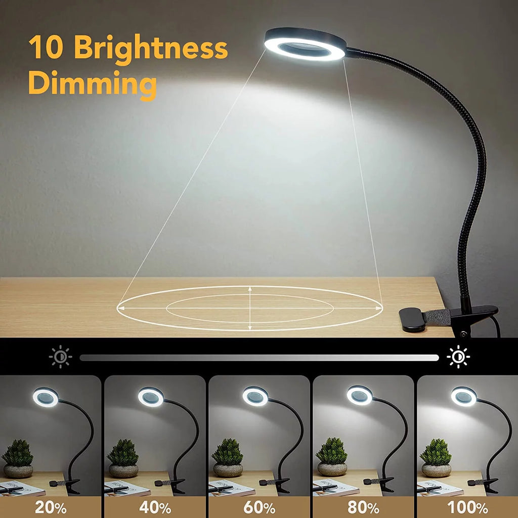 Magnifying Glass with LED Desk Lamp with Clamp, 3-Level Dimmable Desk Light Q5723